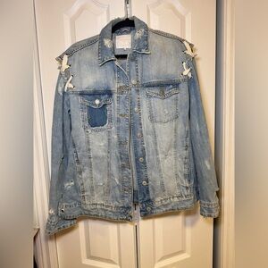 Zara Trafaluc Collection - Oversized Vintage Distressed Light Blue Denim Jacket